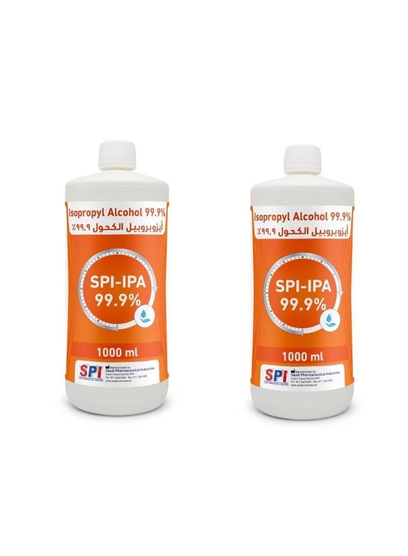 Pack of 2 SPI 99.9% Pure and Clear Medical Grade Isopropyl Alcohol 1L
